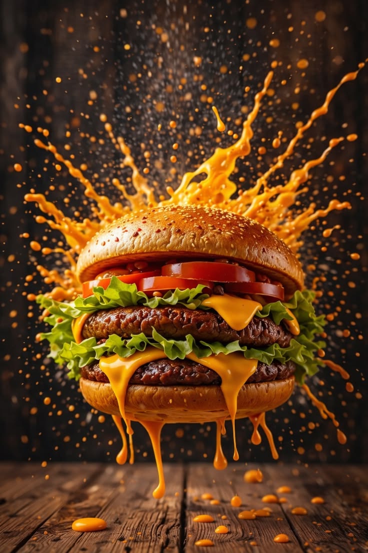 Ultra HD double cheese burger with dramatic cheese…